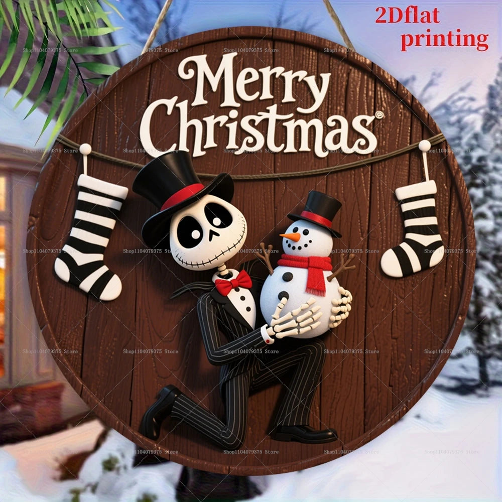 Joyeux noël le cauchemar avant noël Logo personnalisé rond en bois suspendu signe porte d'entrée mur vacances décoration