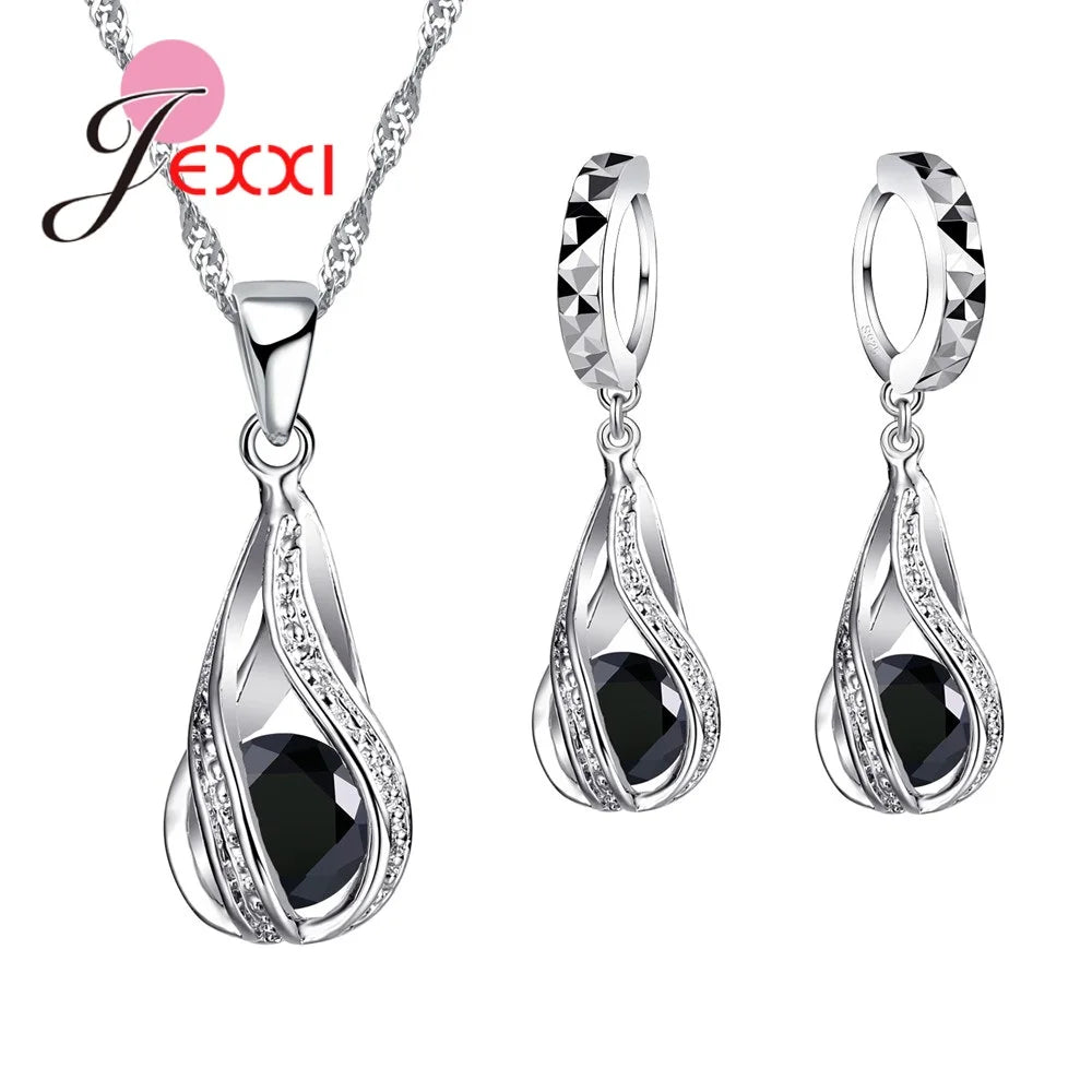 Ensemble de bijoux en argent Sterling 925, pendentif, boucles d'oreilles, en forme de spirale, cristal blanc, vente en gros