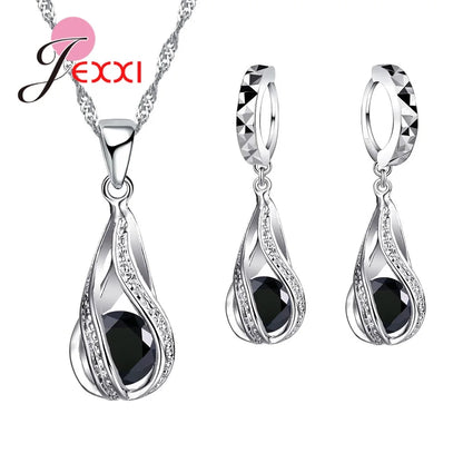 Ensemble de bijoux en argent Sterling 925, pendentif, boucles d'oreilles, en forme de spirale, cristal blanc, vente en gros
