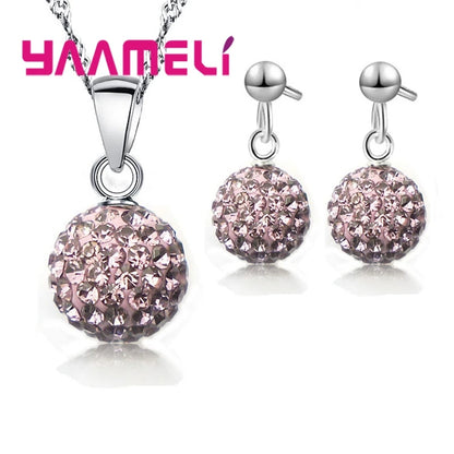 Ensembles de bijoux en argent regardé 925 pour femmes et filles, cadeaux de mariage, cristal autrichien pavé, collier boule CZ Chang, boucles d'oreilles créoles, patients