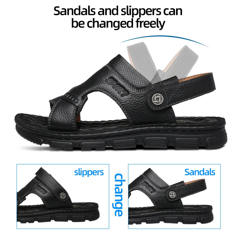 LAORENTOU-Chaussures de plage respirantes en cuir cirhide, sandales à semelle épaisse anti-ald pour usage extérieur