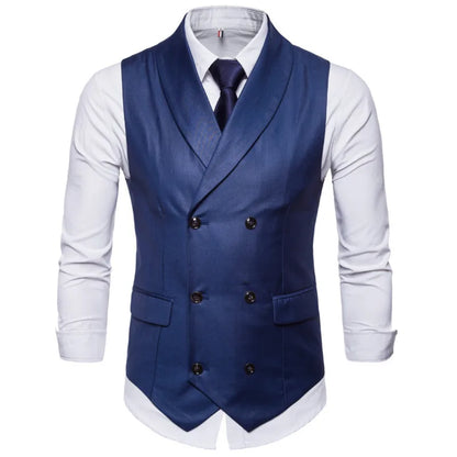 # 4822 hommes costume gilet couleur unie robe gilet mâle Double boutonnage gilet coupe ajustée formel sans manches hommes gilets grande taille 4XL