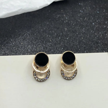 Boucles d'oreilles rondes en argent S925, strass assortis avec tout, simples, goutte d'eau noire,