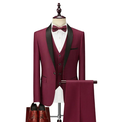 Ensemble 3 pièces pour hommes pour mariage, blazers élégants, col nœud, veste de luxe, pantalon, manteau formel, robe moulante, haute qualité