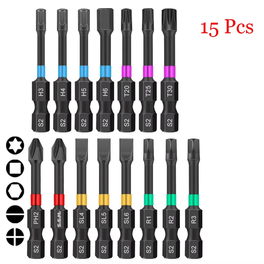 Rafford15PCS lot magnétique tête Impact tournevis électrique jeu d'embouts étui magnétique 5 Types S2 tête embout anti-dérapant étanche embouts