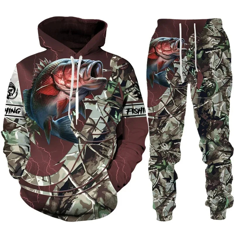 Solomon-Ensemble de sweat à capuche à manches longues pour hommes, impression de poisson 3D, mode de pêche décontractée, pull sportif en plein air, surdimensionné, haute qualité