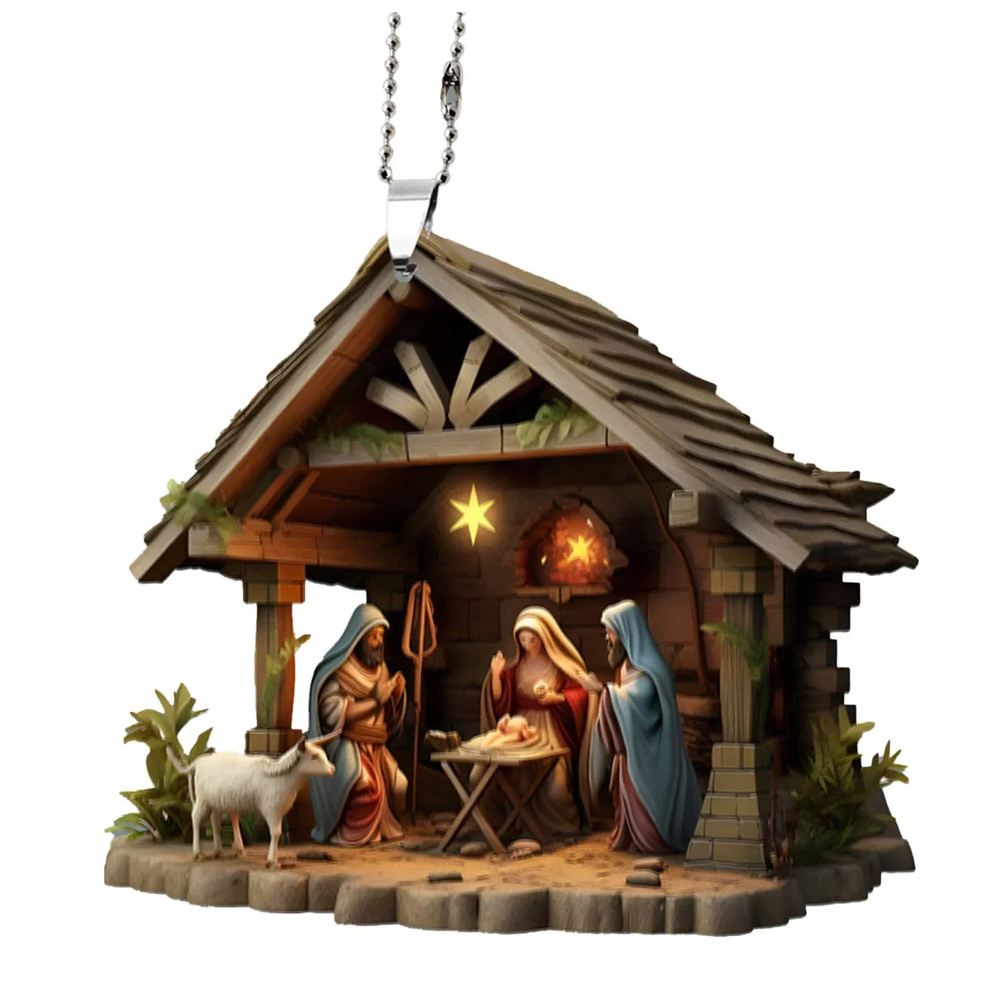 Pendentif arbre de noël jésus, ornement, scène de prière familiale, pendentif de voiture de couleur vive, décorations pour la maison