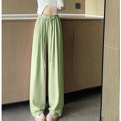 2025 printemps dame Chic taille haute costume pantalon femme coréenne à lacets jambe droite pantalon femmes couleur unie tout Match pantalon de travail