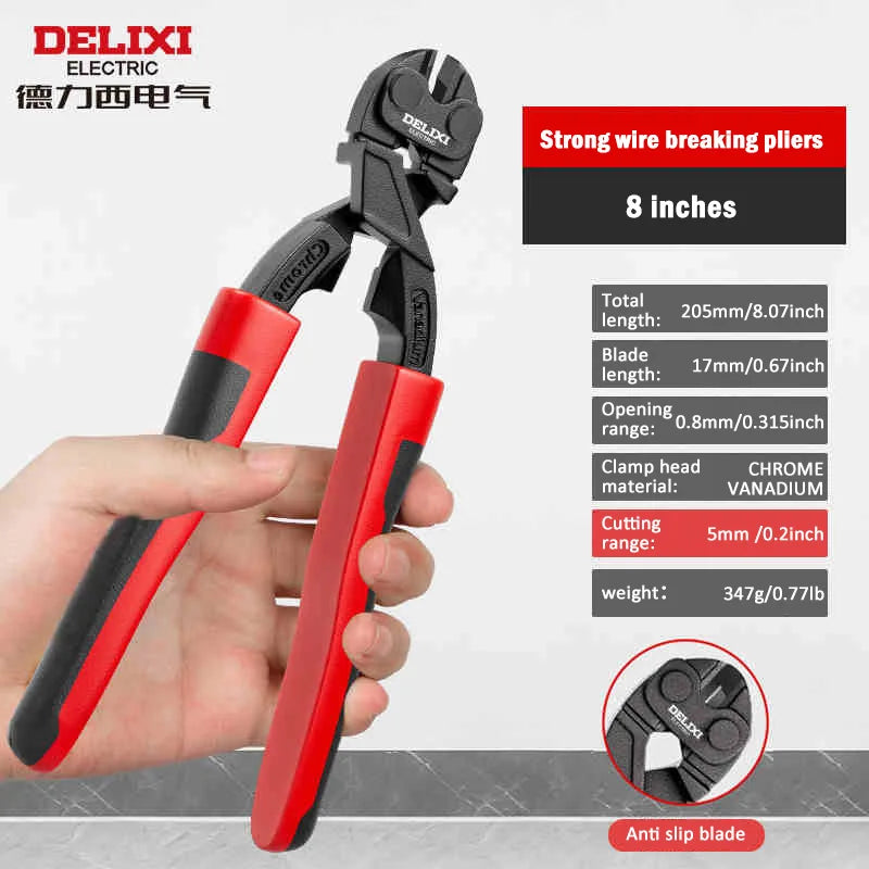 DELIXI – coupe-boulon électrique de marque 8/10 pouces, lame forgée CR-V, outil manuel de coupe avec poignée en caoutchouc, pour chaîne de coupe, fil, Rivets