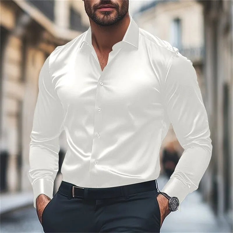 Chemise homme décontracté confort couleur unie vacances de mariage chemise à manches longues luxe Royal haut à revers grande taille expédition rapide