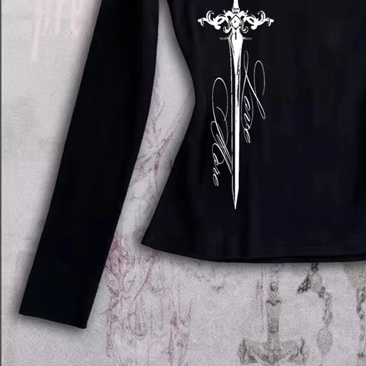 Harajuku esthétique Punk lettre croix impression Y2K T-shirt Hip Hop Streetwear bébé T-shirt mode Goth haute rue à manches longues hauts