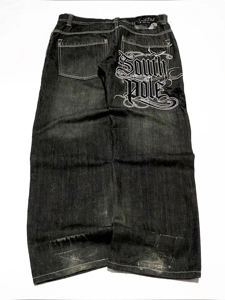 SouthPole Wash jean hommes américain gothique Hip Hop rétro lettre graphique jambe droite pantalon Harajuku mode ample Couple pantalon large