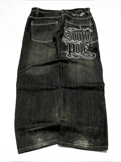 SouthPole Wash jean hommes américain gothique Hip Hop rétro lettre graphique jambe droite pantalon Harajuku mode ample Couple pantalon large