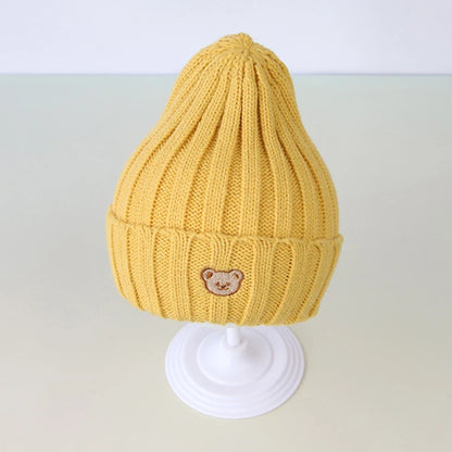 Chapeau de bébé brodé d'ours de dessin animé coréen, doux et chaud pour enfants garçons et filles, Bonnet d'hiver tricoté pour enfants