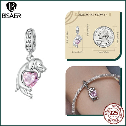 BISAER 925 en argent Sterling mignon chien breloque perle teckel animal de compagnie pendentif platine plaqué ajustement femmes Bracelet à bricoler soi-même bijoux fins
