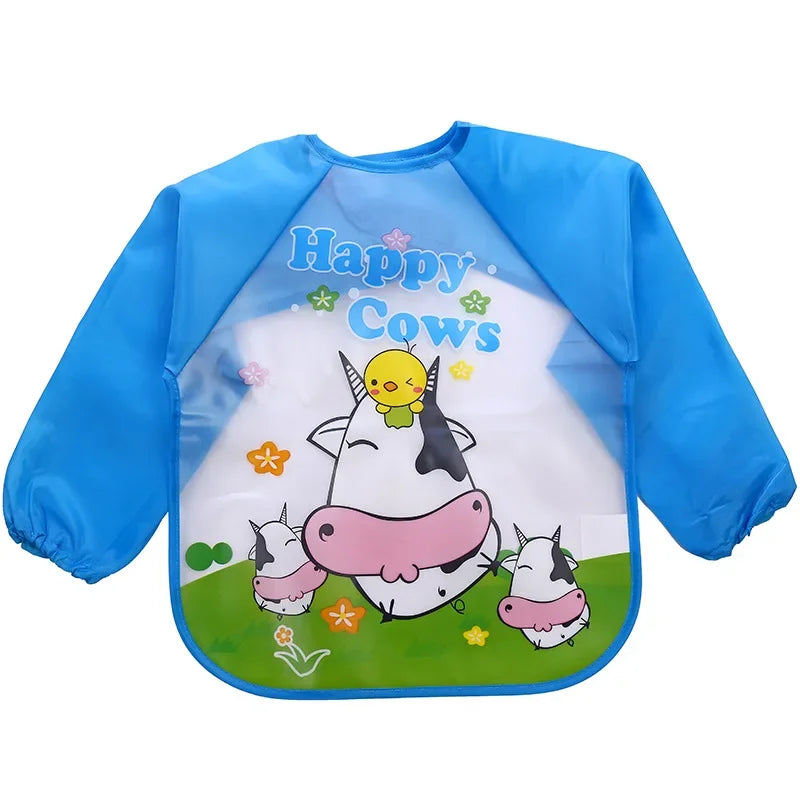 Bavoir imperméable à manches longues pour bébés, bandana coloré de dessin animé mignon, tablier de dessin pour enfants, bavoir d'auto-alimentation pour bébé