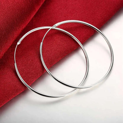 Boucles d'oreilles créoles géométriques simples en argent regardé 925 pour femmes, boucles d'oreilles cercle losange, bijoux de déclaration de mariage, mode