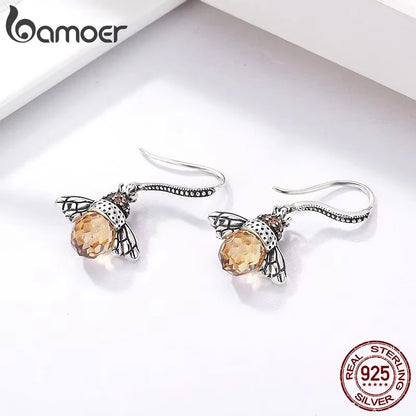 Bamoer – boucles d'oreilles en forme d'abeille jaune pour femmes, en argent Sterling 925, en forme d'insecte, bijoux fins, cadeau, offre spéciale, SCE149