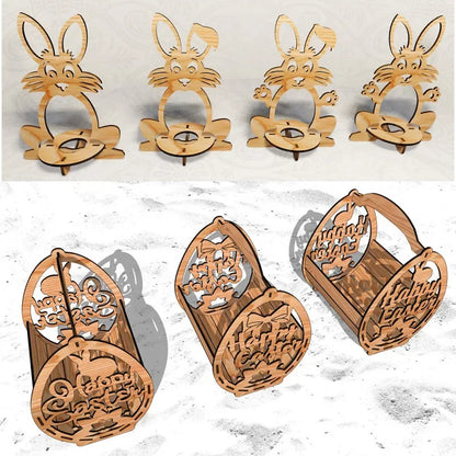 40 oeufs de panier de lapin de pâques, fichiers de dessin vectoriel 2D pour découpé au Laser DXF CDR Fomats, modèles d'ornements Cricut, décoration