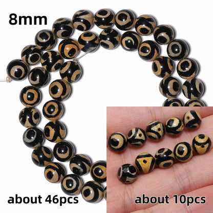 Perles rondes en agate Dzi naturelle, prière tibétaine, prairie mystique, perles pour bijoux, bricolage exécutif, accessoires de bracelet vintage, 6mm, 8mm, 10mm
