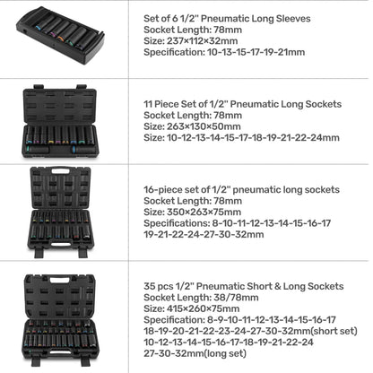 Jeu de douilles à percussion Hi-Spec 6/11 pièces 1/2 "avec douilles de 78mm de Long (10-24mm), jeu de clés à douilles outils mécaniques professionnels