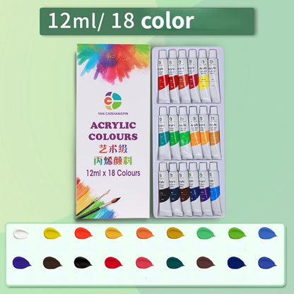 Peinture acrylique 12/18/24/36 couleurs, Tube de 12ml, ensemble de peinture acrylique, peinture pour vêtements, peinture, Pigments riches pour peinture d'artistes