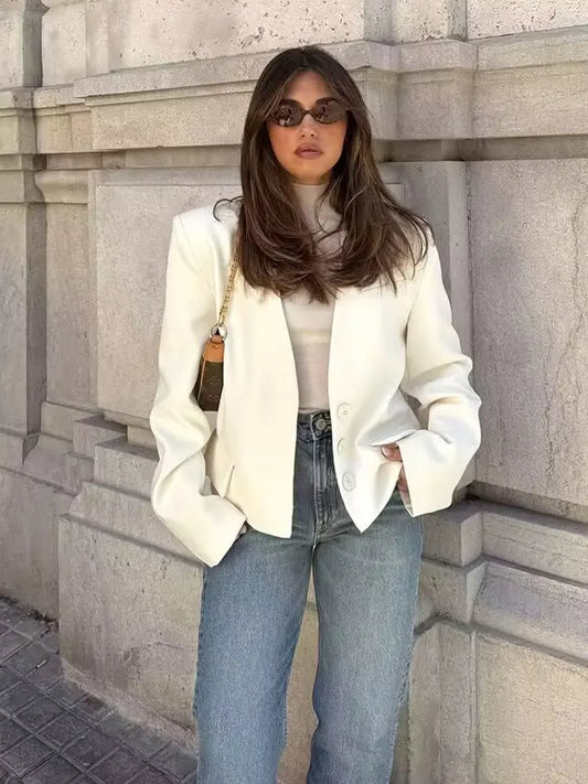 TRAFZA 2025 printemps femmes mode Blazer solide manches longues costume ample manteau femme polyvalent Streetwear femme manteau d'extérieur haut
