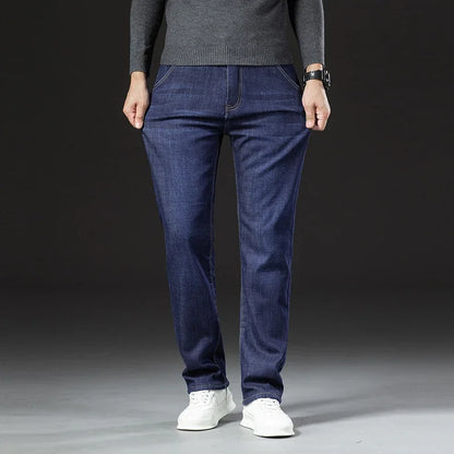 Hiver agneau peluches Denim pantalon droit hommes épaissir grande taille 40 jean taille haute Stretch jean doublé polaire chaud mince Vaqueros
