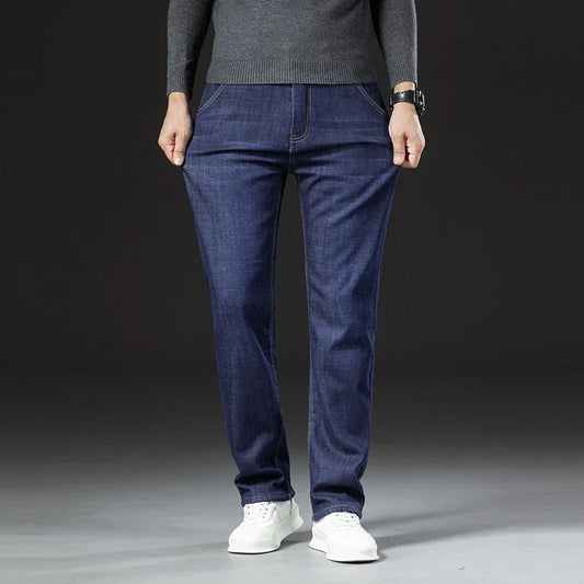 Hiver agneau peluches Denim pantalon droit hommes épaissir grande taille 40 jean taille haute Stretch jean doublé polaire chaud mince Vaqueros