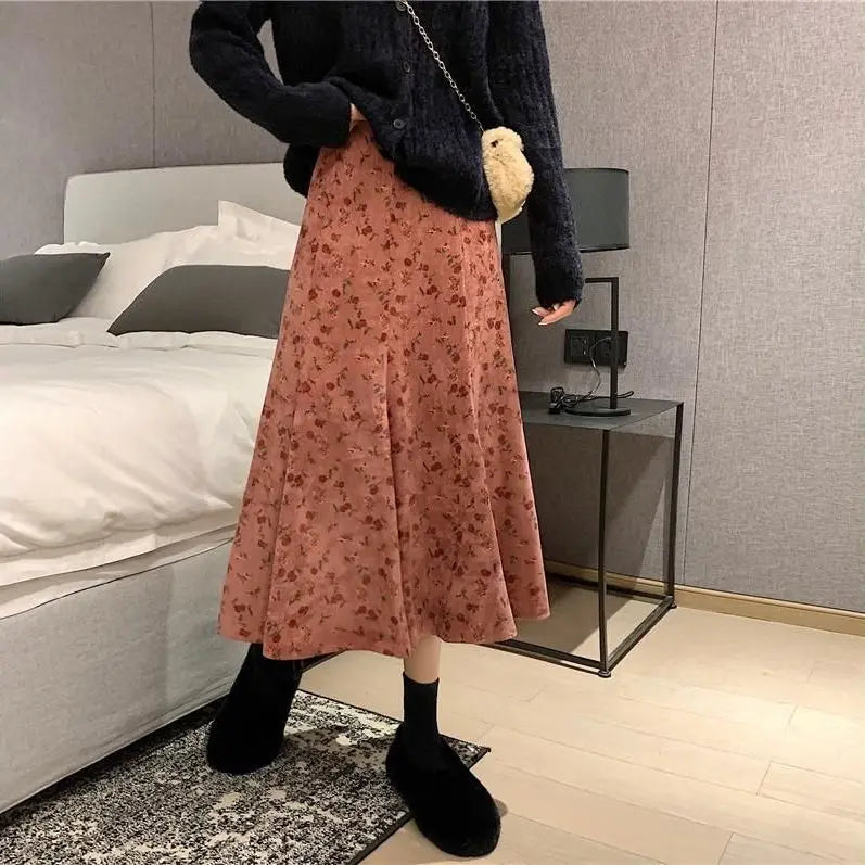 Jupes mi-longues taille haute pour femmes, All-Match A-Line, Élégant, Bureau, Lady Leisure, Automne, Hiver, Simple, Mode basique, Nouveau, Ins Faldas