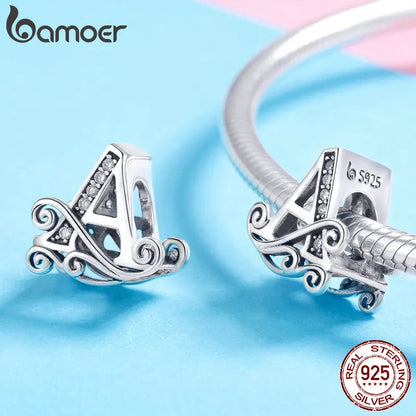 BAMOER classique 925 en argent Sterling lettre Vintage A à Z 26 lettre breloques ajouré CZ Alphabet perles ajustement bracelet à breloques BSC030