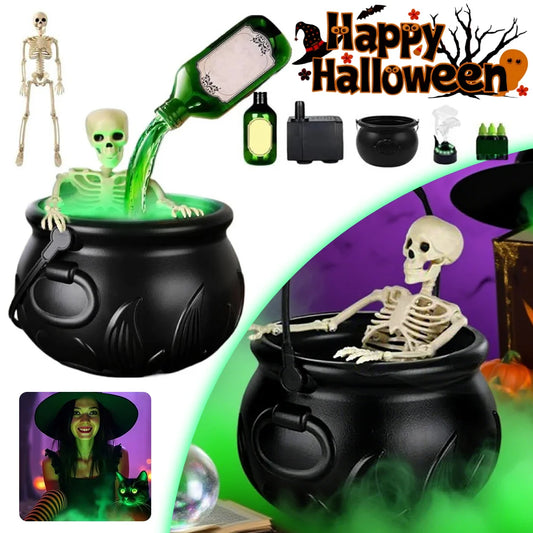 Cauldron de sorcière d'Halloween avec lumière LED et brumisateur de brouillard, décor de squelette pour fête effrayante Hocus Pocus, maison, fête d'Halloween