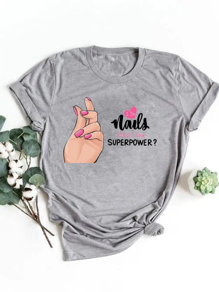 T-shirt manches courtes pour femmes, vêtement basique, haut d'été, maquillage rayé, joli et mignon, imprimé, à la mode, graphique