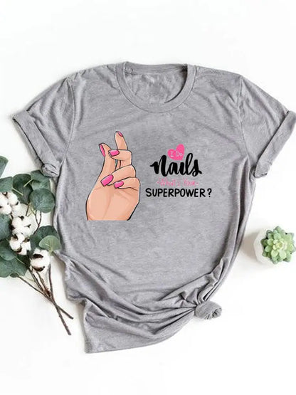 T-shirt manches courtes pour femmes, vêtement basique, haut d'été, maquillage rayé, joli et mignon, imprimé, à la mode, graphique
