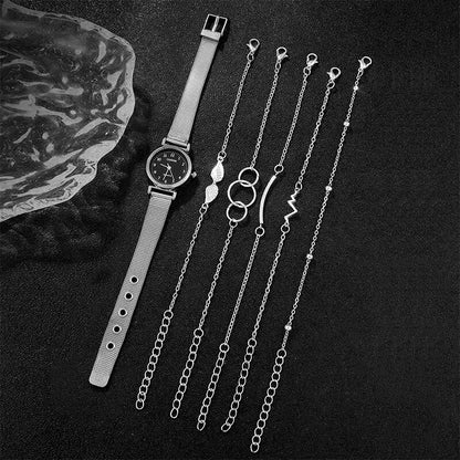 Ensemble de montres à quartz en maille argentée pour femmes, 6 pièces