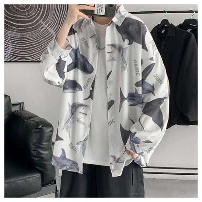 Chemises à col rabattu à manches longues pour hommes, impression Aadt, beau printemps, mode d'été mince, streetwear décontracté, vêtements à boutons