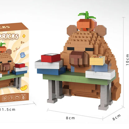 Capybara petits blocs de construction d'animations et de dessins animés, modèles d'action d'assemblage pour décorer les jouets de voiture comme cadeaux Surprise pour les amis