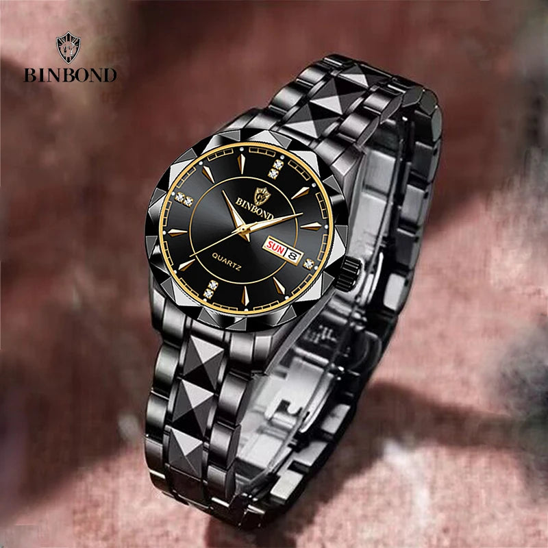 BINBOND montres  en acier inoxydable montre à Quartz étanche lumineux Date