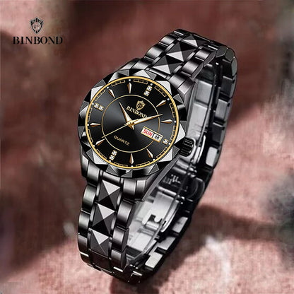 BINBOND montres  en acier inoxydable montre à Quartz étanche lumineux Date