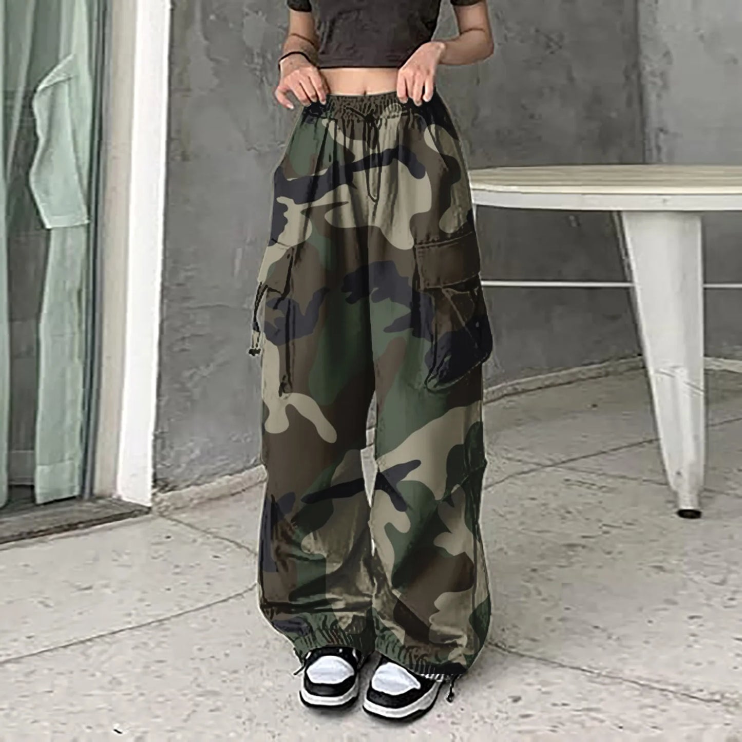 Pantalon de survêtement camsalomon pour femme, streetwear, harajuku, proximité wstring, taille élastique, sarouel, hip hop, parachute, pantalon de jogging baggy Y2k