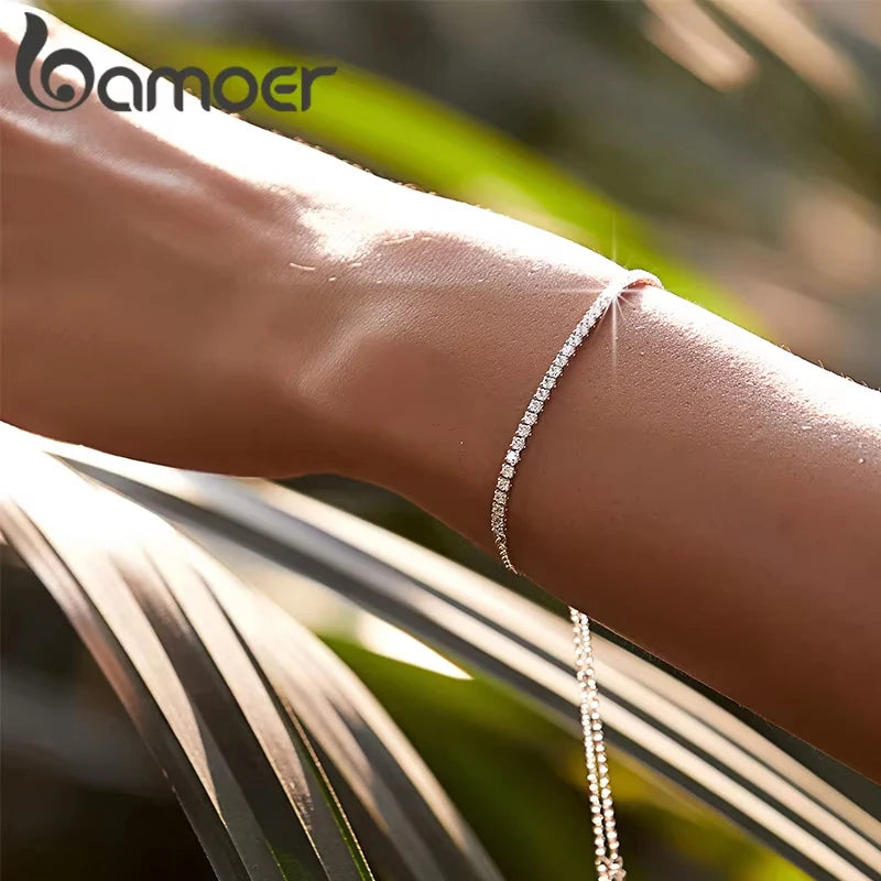 BAMOER – Bracelet de Tennis classique plaqué or 14 carats pour femmes, Bracelet coulissant réglable en argent Sterling 925, bijoux cadeau de mariage