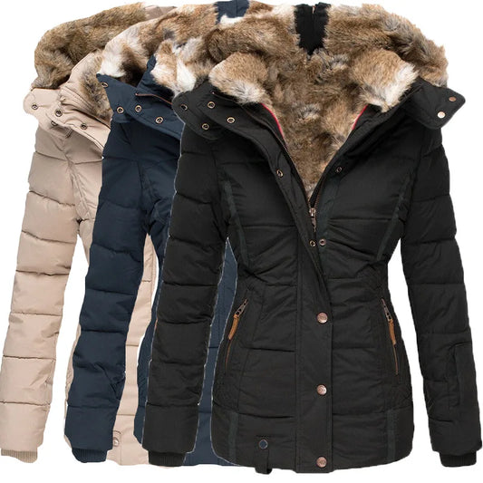 Manteau de luxe en laine et coton pour femme, parka Slim à capuche, fermeture éclair, manches longues, coupe-vent, combinaison de neige, manteau rembourré en coton, nouvelle collection hiver