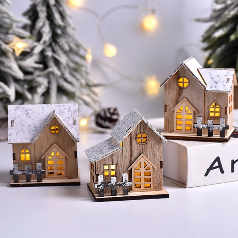 Maison en Bois avec Lumière LED, Cabine Shoous, Décorations de Joyeux Noël pour la Maison, Ornements d'Arbre de Noël, Cadeaux pour Enfants, Nouvel An, DIY