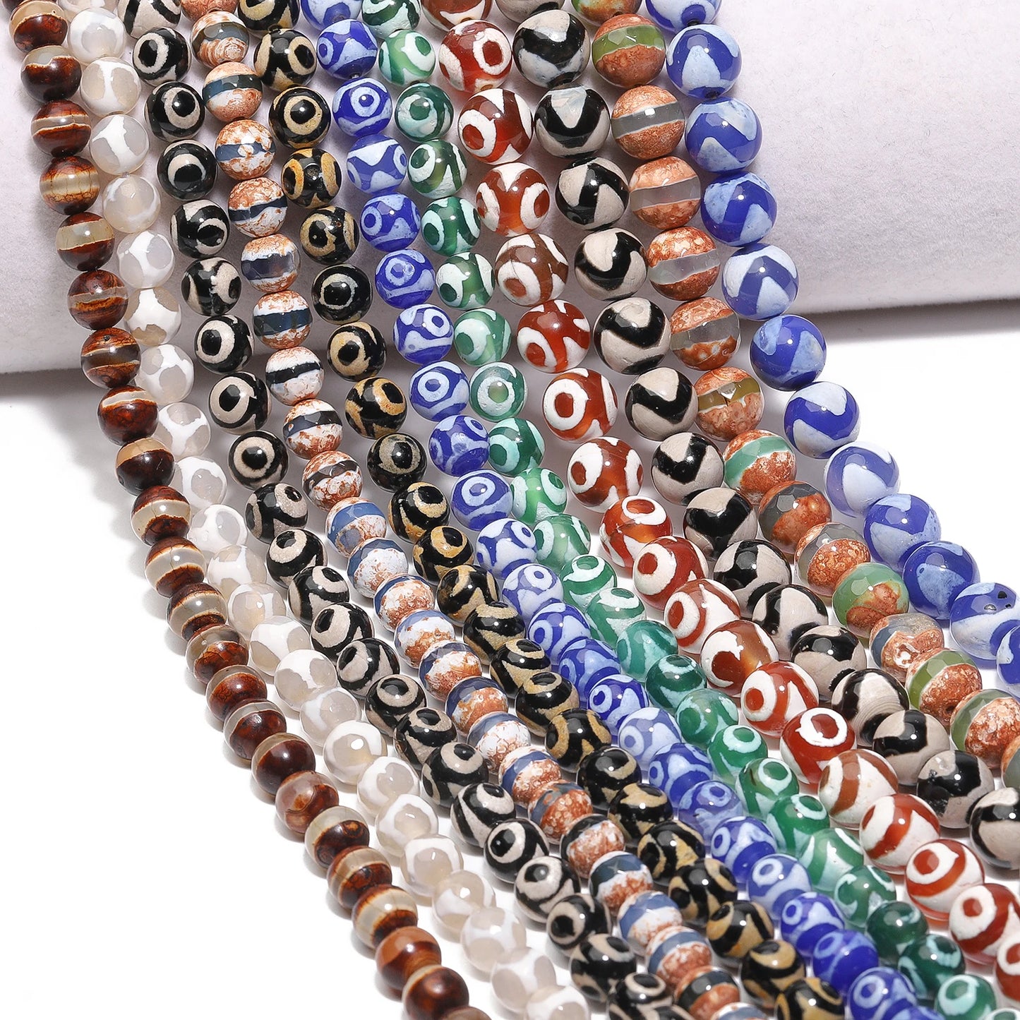 Perles rondes en agate Dzi naturelle, prière tibétaine, prairie mystique, perles pour bijoux, bricolage exécutif, accessoires de bracelet vintage, 6mm, 8mm, 10mm