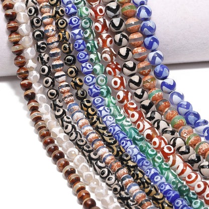 Perles rondes en agate Dzi naturelle, prière tibétaine, prairie mystique, perles pour bijoux, bricolage exécutif, accessoires de bracelet vintage, 6mm, 8mm, 10mm