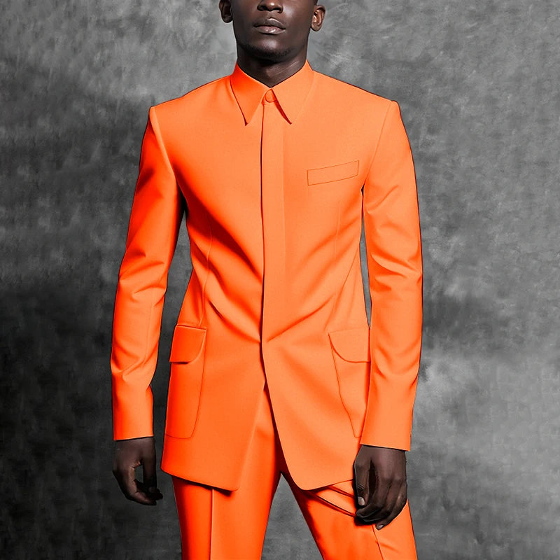Costumes sur mesure col montant smoking Gentleman couleur unie tenue homme costume ensemble 2 pièces intelligent décontracté quotidien bureau mâle vêtements