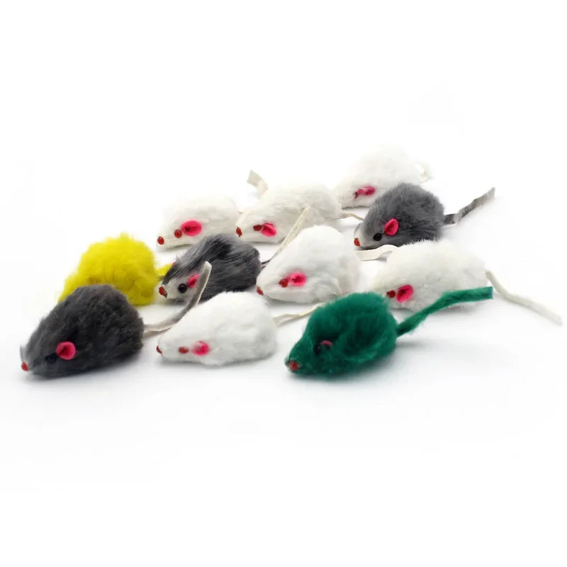 Fausse souris en fourrure de lapin, plume arc-en-ciel, jouets amusants pour chaton