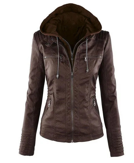Veste en simili cuir pour femmes, manteau d'hiver féminin, veste de moto, Faux daim, sweat à capuche avec fermeture éclair en PU, vêtements d'extérieur