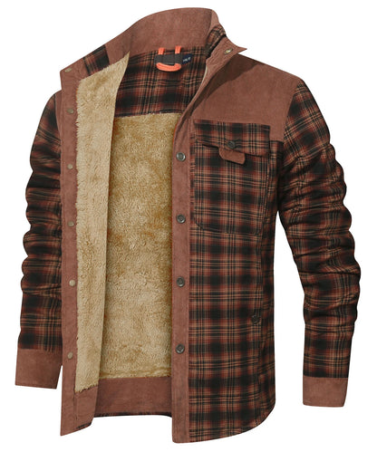 Vestes d'hiver pour hommes, coupe-vent, chaud, décontracté, manteau bombardier à carreaux, doublure Sherpa, flanelle, extérieur, classique, doux, taille américaine