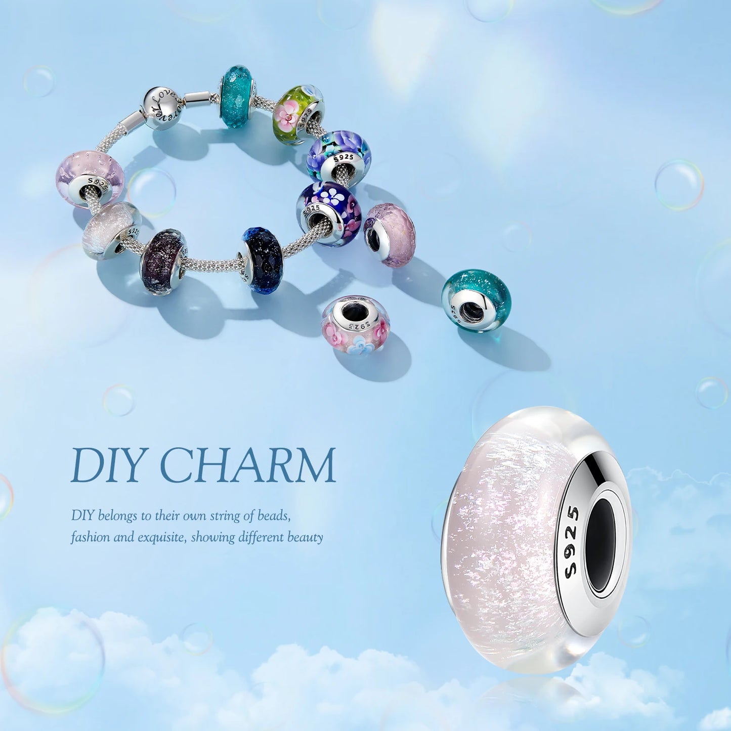 32 perles en verre de Murano Effervescence en argent Sterling 925